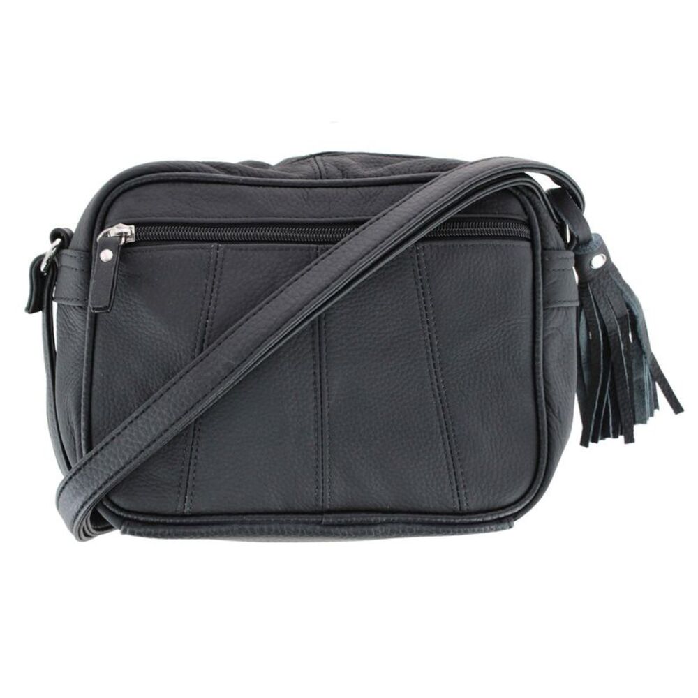 Cal-Wyn Women's Large Leather Crossbody with Zipper and Fringe Detail
